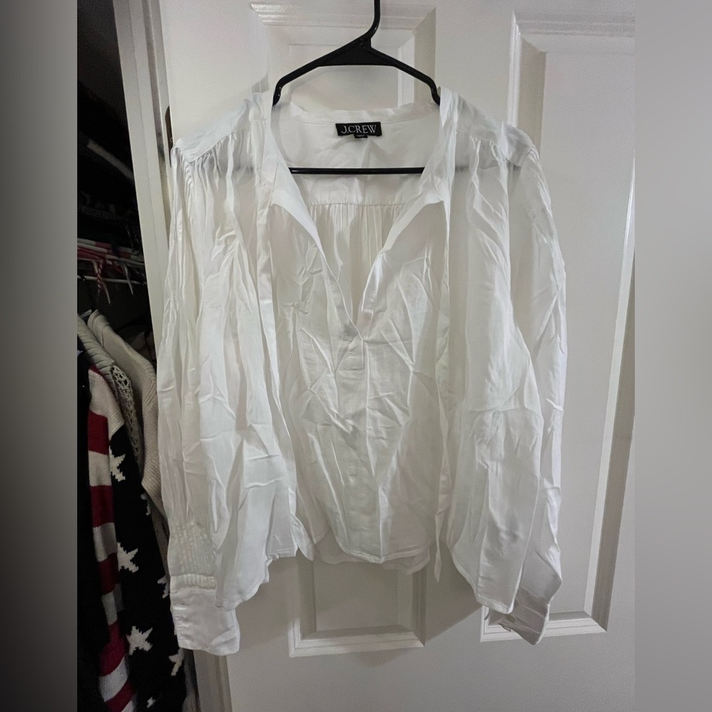 J. Crew Ivory Tie-Neck Long Sleeve Blouse - Picture 2 of 6